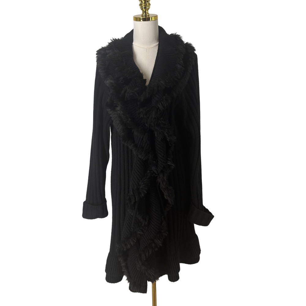 Alfani Y2K Black Ribbed Penny Lane Cardigan Sweater 3X Afghan Bratz Long Faux